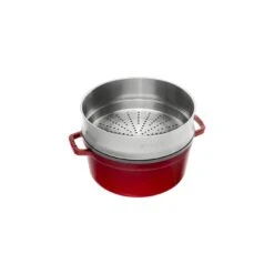 Staub Cocotte Avec Panier Vapeur 26 Cm, Rond(e), Cerise, Fonte -Staub Soldes Magasin 40510 601 0 2