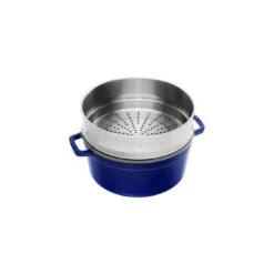 Staub Cocotte Avec Panier Vapeur 26 Cm, Rond(e), Bleu Intense, Fonte -Staub Soldes Magasin 40510 604 0 3