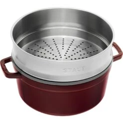 Staub Cocotte Avec Panier Vapeur 26 Cm, Rond(e), Grenadine, Fonte -Staub Soldes Magasin 40510600 1