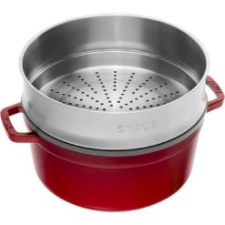 Staub Cocotte Avec Panier Vapeur 26 Cm, Rond(e), Cerise, Fonte -Staub Soldes Magasin 40510601 1