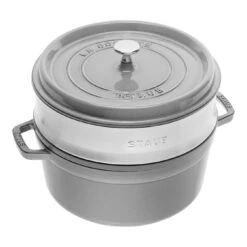 Staub Cocotte Avec Panier Vapeur 26 Cm, Rond(e), Gris Graphite, Fonte