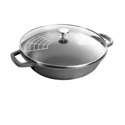 Wok Fonte émaillée Couvercle Verre Staub D30 GRIS GRAPHITE PR -Staub Soldes Magasin wok fonte emaillee couvercle verre staub d30 gris graphite pr 1