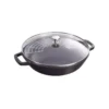 Wok Fonte émaillée Couvercle Verre Staub D30 NOIR MAT PR -Staub Soldes Magasin wok fonte emaillee couvercle verre staub d30 noir mat pr