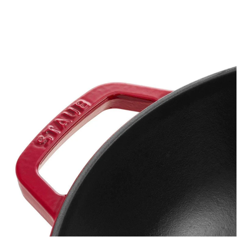 Wok Fonte émaillée Couvercle Verre Staub D30 Rouge Cerise PR 5 Wok Fonte émaillée Couvercle Verre Staub D30 Rouge Cerise PR – Image 3