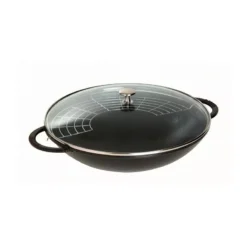 Wok Fonte émaillée Couvercle Verre Staub D37 NOIR MAT PR -Staub Soldes Magasin wok fonte emaillee couvercle verre staub d37 noir mat pr 1