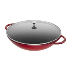 Wok Fonte émaillée Couvercle Verre Staub D37 Rouge Cerise PR -Staub Soldes Magasin wok fonte emaillee couvercle verre staub d37 rouge cerise pr 5